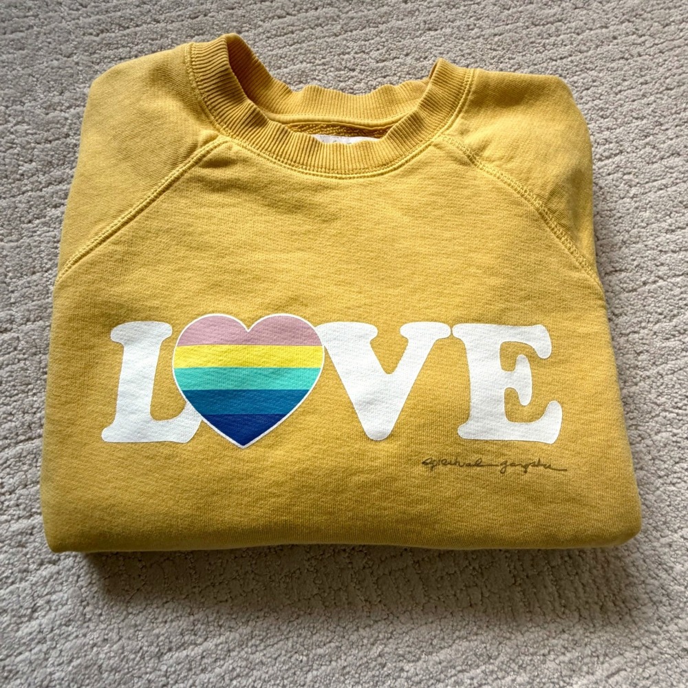 Spiritual Gangster Yellow LOVE Rainbow Heart Cotton Sweatshirt Med Casual Cozy - Picture 2 of 11